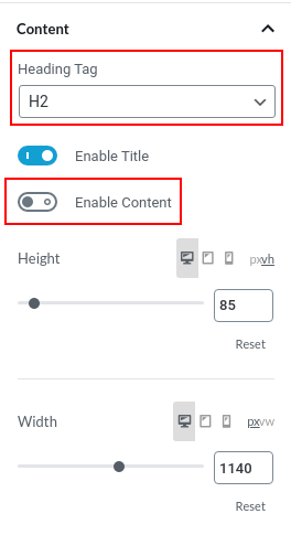 page slider block - content section